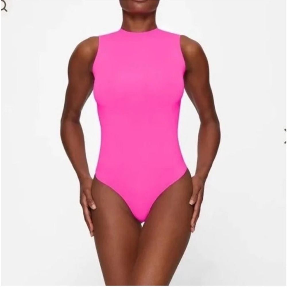 SKIMS Hot Pink Sleeveless High-Neck Bodysuit
